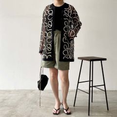 コード刺繍メッシュチュニックカーディガン