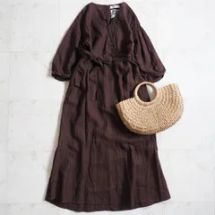 週末限定！1000円割引きクーポン発行中♪美品【nano universeナノユニバース】リネンワンピース サイズ38 ブラウン ヨーロピアンフラックス 洗える 七分袖