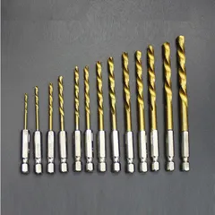 13本セット☆特殊チタン製 六角軸鉄工用ドリル刃 1.5～6.5mm ハイス鋼 工具ドリルビット キリ 電気ドリル インパクトドライバー 電動