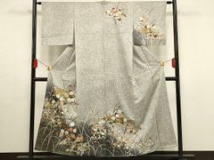 平和屋着物■訪問着　流水草花文　たたき染め　金彩　正絹　逸品　AAAS2823ay