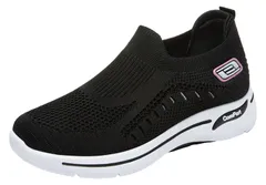 [kanaelun] スニーカー レディース スリッポン 紐なし 軽量 通気 室内 スポーツ 屈曲性 防滑 ウォーキング 職場 軽い 蒸れない 社内 室内履き ナースシューズ ウォ-キングシューズ ランニング フィットネス グ [ブラック] [23.0 cm]