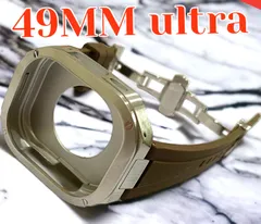 ブラウン×フルシルバーケース★49mm apple watch ultraアップルウォッチラバーメタルカバーセット　ウルトラ　49ミリ用　カスタム