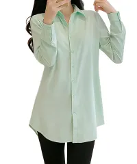 [ブブ オーハナ] シャツ ブラウス 長袖 無地 ロールアップ スリーブ ワイシャツ 長め ポケットレス レディース (JP, アルファベット, M, 標準, ミント グリーン) [ミントグリーン] [M] [標準]