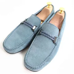 美品△人気♪ TOD’S トッズ ロゴ刻印金具付き スウェードレザー ローファー／ドライビングシューズ ライトブルー系 7 メンズ 保存袋付き◎のサムネイル