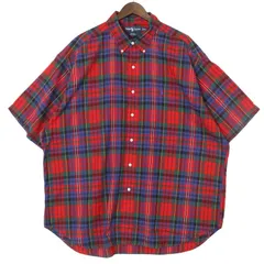 90's ラルフローレン 半袖BDシャツ メンズUS-XXL BLAKE チェック柄 レッド系 hsc-0473n