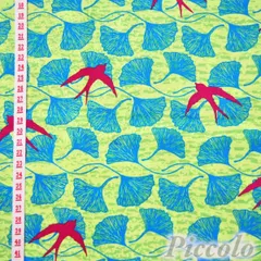 USAコットン　WINDHAM Fabrics　イチョウ&ツバメ　グリーン×レッド　約53cm×約50cm（カット済）　FB-2966