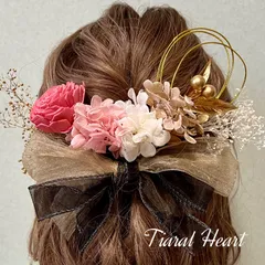 髪飾り 卒業式  成人式 オーガンジー ピンクリボン 袴 和装 ドライフラワー