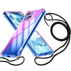 【新着商品】iPhone 13 mini ケース クリア ショルダーストラップ TPU 透明 カバー 耐衝撃 軽量 薄型 スマホショルダー]スマホショルダー 肩掛け 紐付き 斜めがけ アイフォン13mini ケース 紫-ブルー 08007-13MI-02