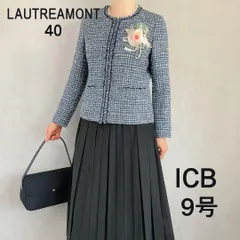 LAUTREAMONT　ロートレアモン　ブラック×　ICB　アイシービー ノーカラー ツイードセットアップスーツ　フリンジ　上下ブランド違い　上下サイズ違い　上L相当　下L相当　　 M〜L　入学式　卒業式　セレモニー　フォーマルスーツ　スカートスーツ　上品