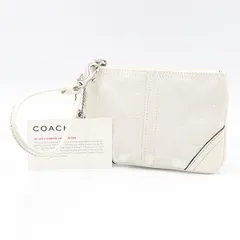 良品 コーチ シグネチャー キャンバス/レザー ホワイト シルバー金具 ポーチ NSY 2000000 NSK