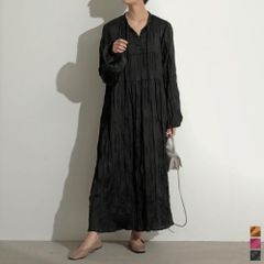 re:EDIT　ヴィンテージサテンボリュームスリーブワッシャーワンピース