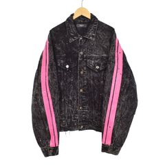 アミリ AMIRI ペイント加工 ダメージ加工 ライン Gジャン ジージャン ブルゾン S 黒 ブラック