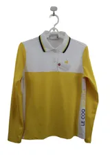 【美品】le coq sportif(ルコックスポルティフ) 長袖ポロシャツ 黄白 レディース M ゴルフ用品 2505-1001 中古