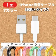 USB-タイプCケーブル1m1本Iphone充電器typeC充電ケーブル急速充電アイフォン線アイホンcableスマートフォン携帯電話ケーブル端子スマートホンlightningケーブルスマホacアダプターtype-C高速充電データ転送1m2ｍ3mたいぷCのサムネイル