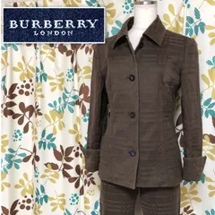 ■希少デザイン■BURBERRY LONDON バーバリーロンドン　シャドーノバチェック総柄　パンツスーツ　上下セットアップ　size 38 /36(S～M)  三陽商会　コットン　ブラウン　シングル　ロゴボタン　三陽商会　レディース