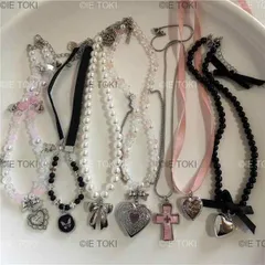 女性用ステンレススチールクロスペンダント付きネックレス チョーカー ピンク パール スネーク y2k egirl 2000s emo かわいいアクセサリー