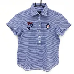 ★値下げ★パーリーゲイツ 半袖ポロシャツ ブルー×白 ボーダー 複数ワッペン  レディース 0(S) ゴルフウェア PEARLY GATES