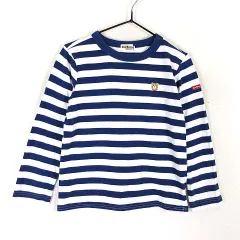 ミキハウス mikihouse ホットビスケッツ HOTBISCUITS Tシャツ ロンT ボーダー柄 ロゴ くま 刺繍 コットン 長袖 110 紺 ネイビー マルチカラー 男の子 KIDS