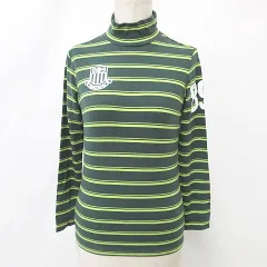 パーリーゲイツ PEARLY GATES ゴルフ シャツ ハイネック 長袖 ボーダー 起毛 厚手 緑 グリーン 0