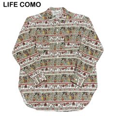 LIFE COMO 古代エジプト 壁画 ヒエログリフ柄 総柄 柄シャツ 開襟シャツ 長袖シャツ フリーサイズ