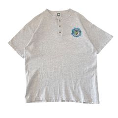 Lサイズ 90s USA製 古着 ヘンリーネック カエル Tシャツ ワンポイント アニマル シングルステッチ グレー