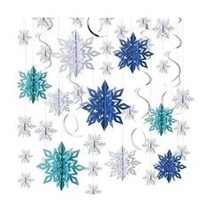 TAORAYO クリスマスオーナメント 雪花飾り 9枚3Dスノーフレーク 1束雪花ガーランド 雪の結晶 冬 クリスマス 新年(ホワイト、ブルー、緑)