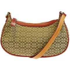 【中古】 中美品 コーチ COACH ミニシグネチャー ショルダーバッグ ブラウン レッド キャンバス レザー 6344 06HC454