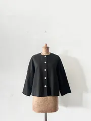 美品】pot and tea綿麻 ドロップショルダージャケット 黒 定価3万