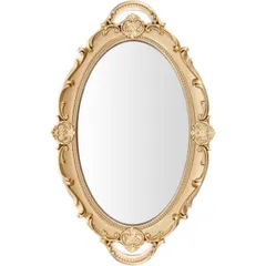 宮殿エンボス加工 フランスの 38x23cm トレイ フレーム 小型 おしゃれ レトロ インテリア 楕円形 ゴールド 鏡 鏡 部屋の装飾 壁掛け 化粧鏡 ミラー OUNONA