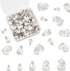 OLYCRAFT 100個5サイズ 縫い付けラインストーン しずく ラインストーンに縫い付けられた 縫製用ラインストーン ガラスストーン 服 ドレス ジュエリー用 アクセサリーパーツ 台座付き( 透明,  ドロップ/5 Sizes)