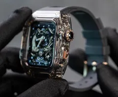 45mm★ローズ&スモークブラック★アップルウォッチバンド ラバーベルト カバー　Apple Watch クリア ケース 4 5 6 7 8 se スポーツ メンズ レディース