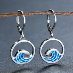 波 ピアス ブルー 丸型 フープ 自然 海 おしゃれ ゆらゆら ユニーク ギフト 贈り物 贈りもの 砂浜 カジュアル 新品