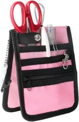 CARRY ALL BEFORE ONE ポケットオーガナイザー ポケットペンケース 5way 仕分けポケット 文具 道具 小物 ナース グッズ 収納 事務 仕事用 作業用 業務用 エプロン ポケットの整理 ベルト通し カラビナ(ピンク,  M)