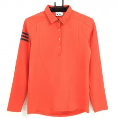 【超美品】アディダス 長袖ポロシャツ レッドオレンジ系×ネイビー ウール混 袖3ライン レディース L/G ゴルフウェア adidas