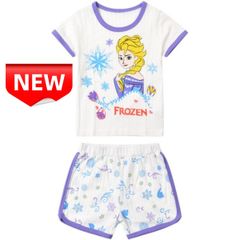 ✨新品✨アナと雪の女王 エルサ 半袖パジャマ 上下セット 女の子 夏用 ルームウェア 子供服 キッズ 白×紫 100/110/120/130cm 部屋着 プリンセス キャラクター FROZEN 涼しい キッズパジャマ コットン 綿100%