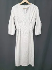 ◇ Θ Droite lautreamont シャーリング 長袖 膝下丈 ワンピース サイズ2 ライトグレー系 レディース E  【1508060000675】