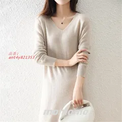 チュニック レディース 春秋 春服 Vネック ワンピース セーター ニットワンピース 長袖 ニットソー 体型カバー トレーナー ニット ant4y821353