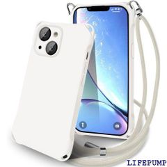 KEHUALLE iPhone 13 ケース シリコン ショルダースマホケース アイフォン 13 ケース 耐衝撃 カバー 肩掛け 斜めがけ 首掛け スマホケース 紐付き 調節可能なショルダー クロスボディ マット質感 柔軟 シリコーン 携 フホワイト 1661