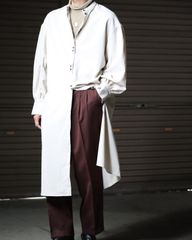 band collar × balloon sleeve l/s shirt coat écru color  バンドカラー × バルーンスリーブ ワッシャー加工 ロング丈 長袖シャツ エクリュカラー