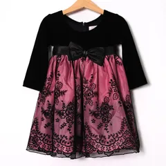 マザウェイズ ワンピース レーススカート ドレス 発表会 結婚式 プリンセス ベビー 女の子用 90サイズ ブラック×ピンク motherways 【中古】