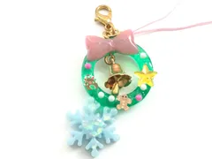 ハンドメイド　手作り　手づくり　てづくり　レジン　アクセサリー　ストラップ　クリスマスリース　リボン　雪　氷の結晶　冬