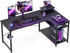 ODK ゲーミングデスク l字 パソコンデスク 幅130 机 デスク desk 棚付き 在宅勤務 pcデスク <!-利用不可文字-!>子 勉強机 L字型 組立簡単 カーボンブラック 右棚