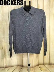 DOCKERS ドッカーズ セーター ニット ポロシャツ 襟付き ボタン ダイヤチェック グレー系 M
