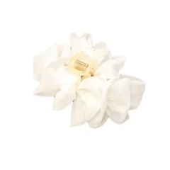 新品 MILASIC ヘアクリップ 大きめ バンスクリップ シフォン フリル パール付き 髪留め まとめ髪 レディース 無地 上品 おしゃれ （ホワイト）