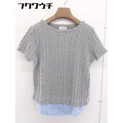 ◇ green label relaxing 切替 シャツ コットン ニット 半袖 カットソー グレー ブルー レディース  【1109210006679】