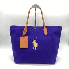 RALPH LAUREN ラルフローレン トートバッグ キャンバス 持ち手レザー ビッグポニー レザータグ パープル A4 大容量 ビジネス 通勤 通学