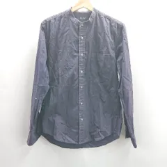 ◇ ⊇Φ nano universe ナノユニバース ノーカラー 長袖 シャツ サイズL ネイビー レディース E  【1411280039021】