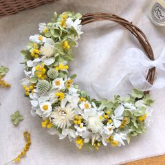 Natural＊ミニバラと千日紅のホワイトリース☆ドライフラワー