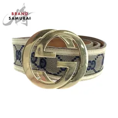GUCCI グッチ インターロッキング 84cm/34inc ベージュ ネイビー アイボリー ゴールド金具 GGキャンバス 114876 ベルト 501940【中古】