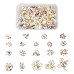 【特価商品】カボション パール ラインストーン付き フラワー デコパーツ かんざし ヘアクリップ 花 UVレジン 封入素材 飾り用 多種類 DIY ハンドメイド ペンダント 約38個/箱 ジュエリー 用 ヘアアクセサリー Beadthoven 手芸材料 手作り